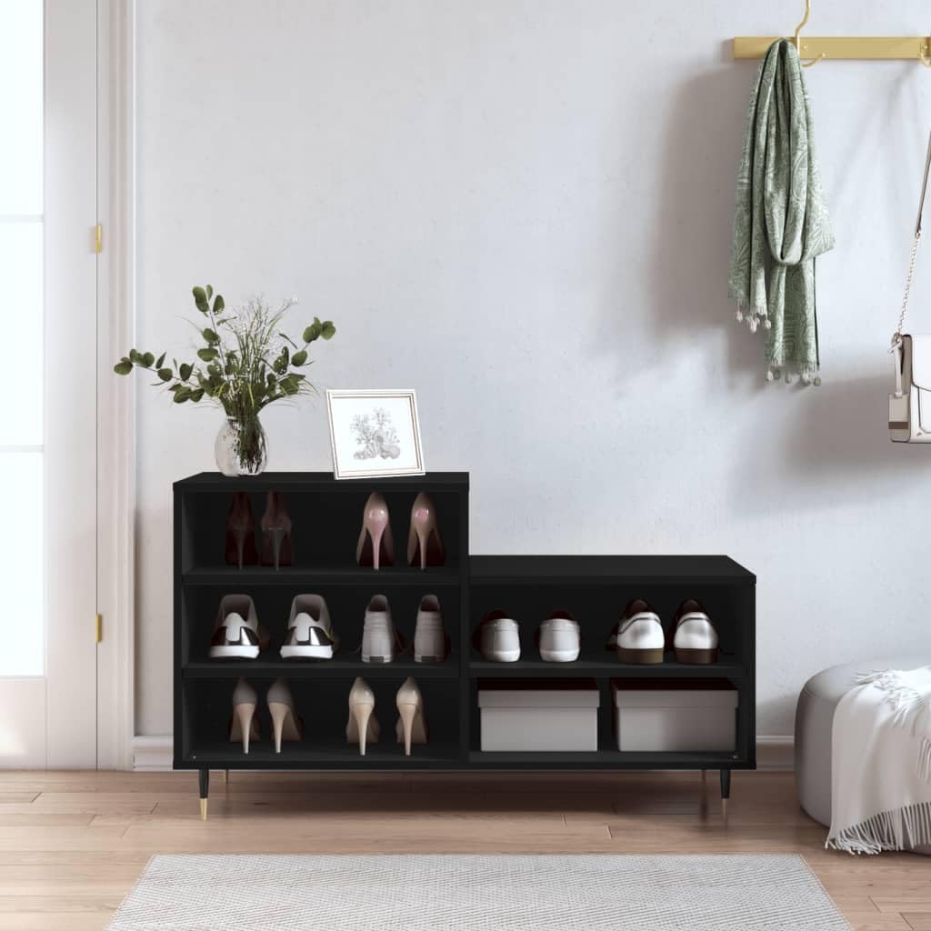 Armoire à chaussures noir 102x36x60 cm en bois d'ingénierie