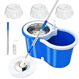 Spin Mop and Bucket with Wringer Set, 360° Mop and Bucket System with 3 Microfiber Mop Refills and 61