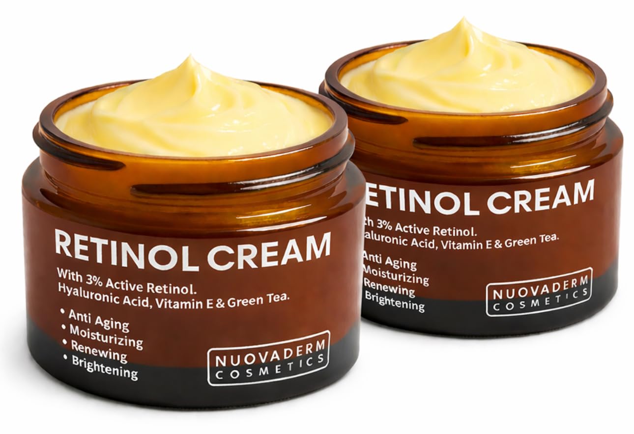 Nuovaderm Retinol Cream 1 Pack(50g) - Retinol Face Moisturizer for Face & Neck - Night Cream with Hyaluronic Acid, Vitamin E & Green Tea - Anti-Aging Wrinkle Cream (2-pack(1.7oz x2))