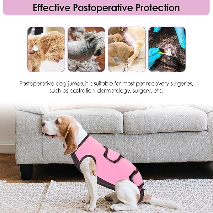 Image of SAWMONG Recovery Suit for Dogs Cotton, Professional Dog Surgery Suit for Spay, Pet Cone Alternative, Breathable Dog Onesie for Surgery Female Male, Abdominal Wounds Skin Disease Cat (L, Pink)