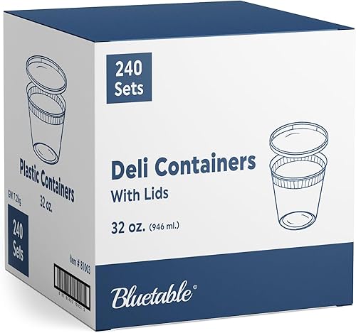 Recipientes de 32 onzas con tapas (paquete de 240) a granel  Recipiente de plástico de cuarto de galón con tapa, desechable, 32 onzas, congelador,