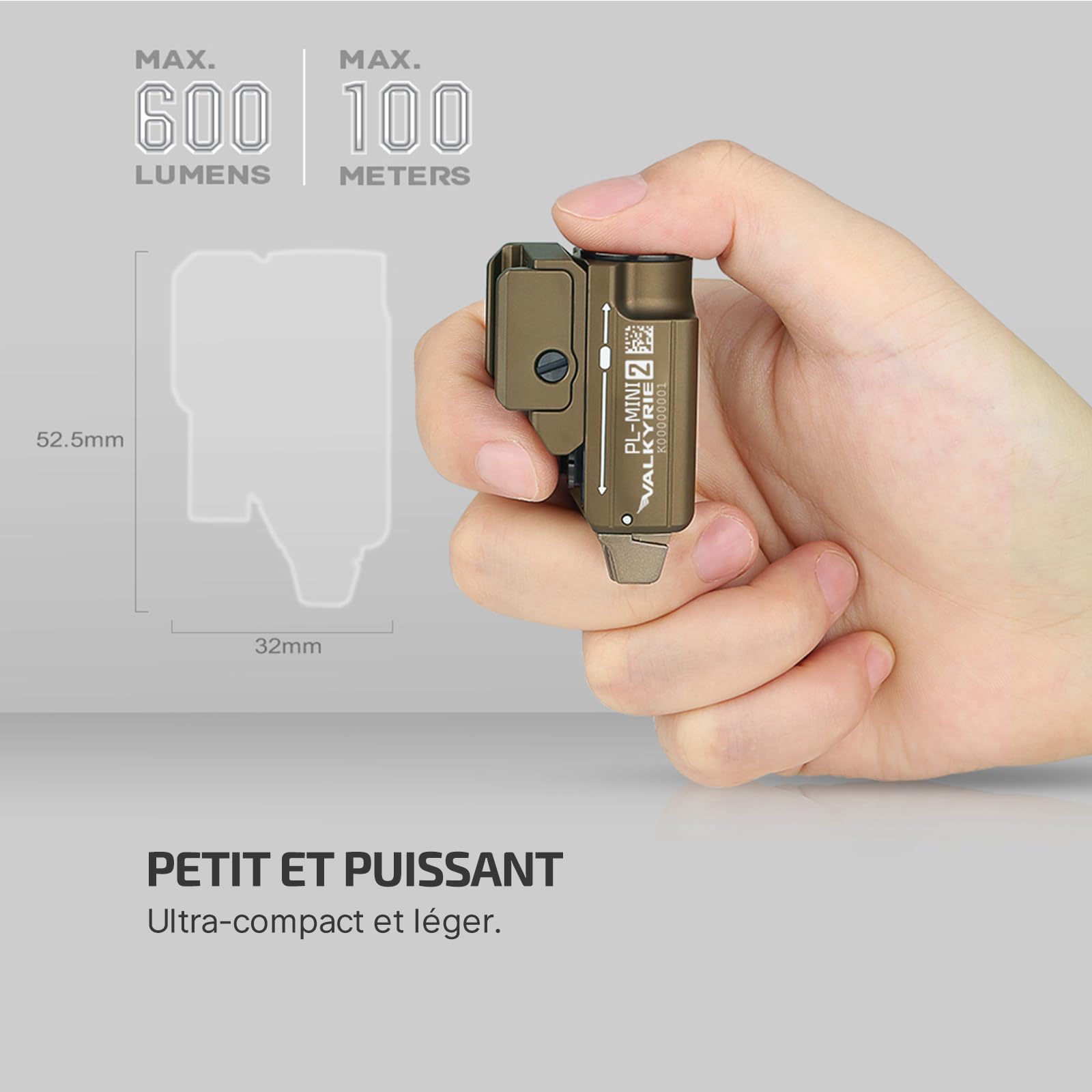 OLIGHT PL-Mini 2 Valkyrie Lampe Tactique Réglable Chargeur Aimanté Puissante 600 Lumens pour Chasse Recherche Compatible avec Picatiny Et GL Noir