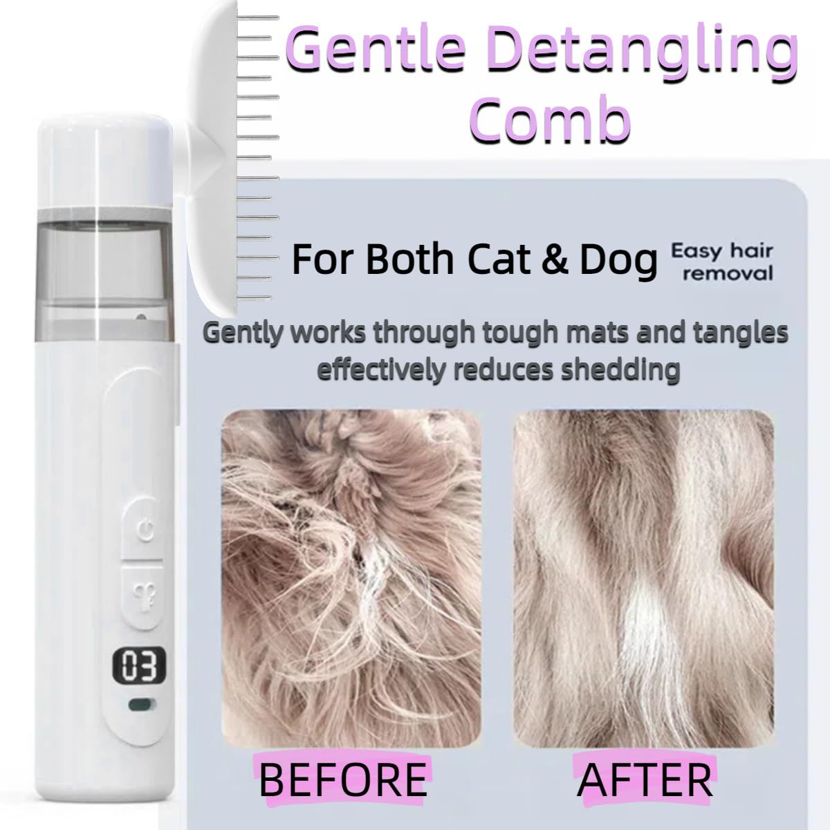 2 in 1 Pet Combs,Electric Pet Flea Comb - Rechargeable Detangling Brush & Lice Comb for Dogs, Cats, Rabbits Removes Fleas, Lice & Loose Hair from Long & Short Haired Pets