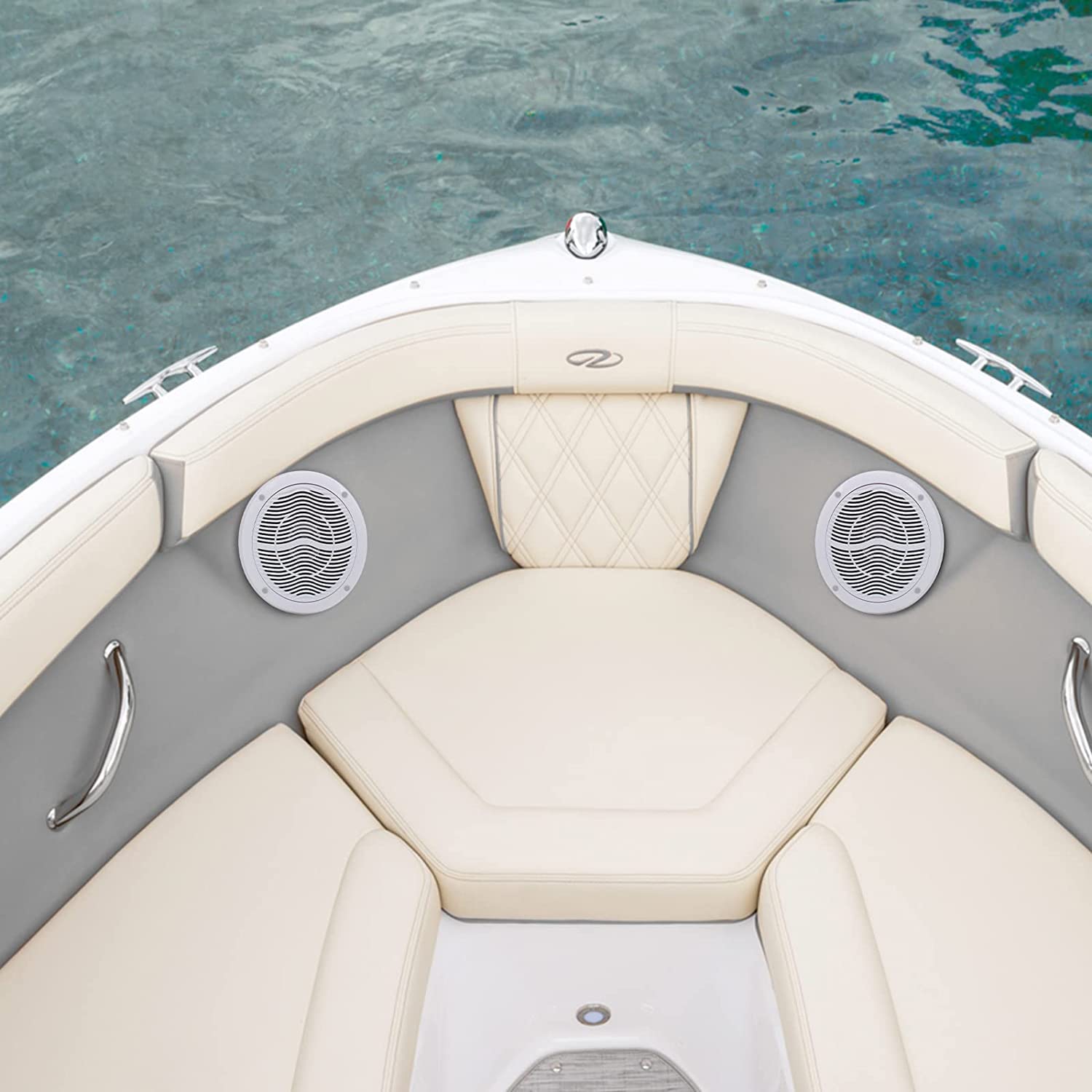 Herdio Altoparlanti marini da 6,5 pollici, sistema stereo per barche impermeabile da 120 W venduto in coppia, bianco