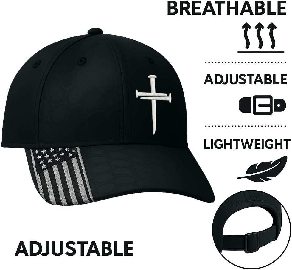 Adjustable Jesus 3 Nail Cross Hat with American Flag - Image 4