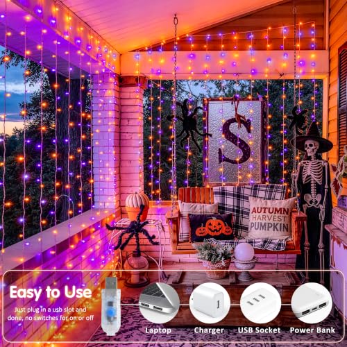 Image of JMEXSUSS 200 LED USB Plug in Orange and Purple Halloween Lights
