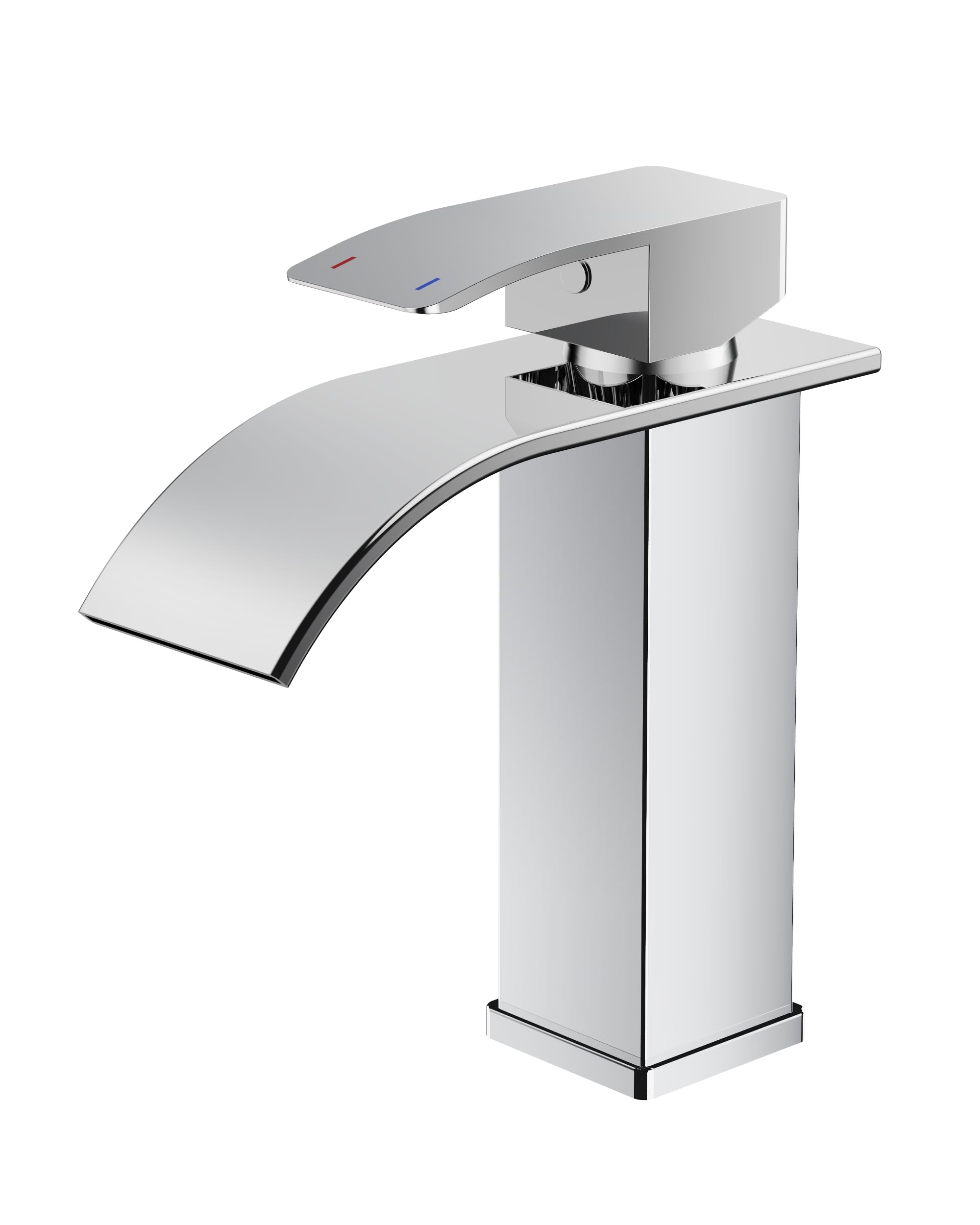 FORIOUS Wasserhahn Bad,Wasserfall Waschtischarmatur Einhandmischer Armatur Waschbecken mit Auslauf Höhe 110 MM,Wassersparend, Energiesparend,Chrom