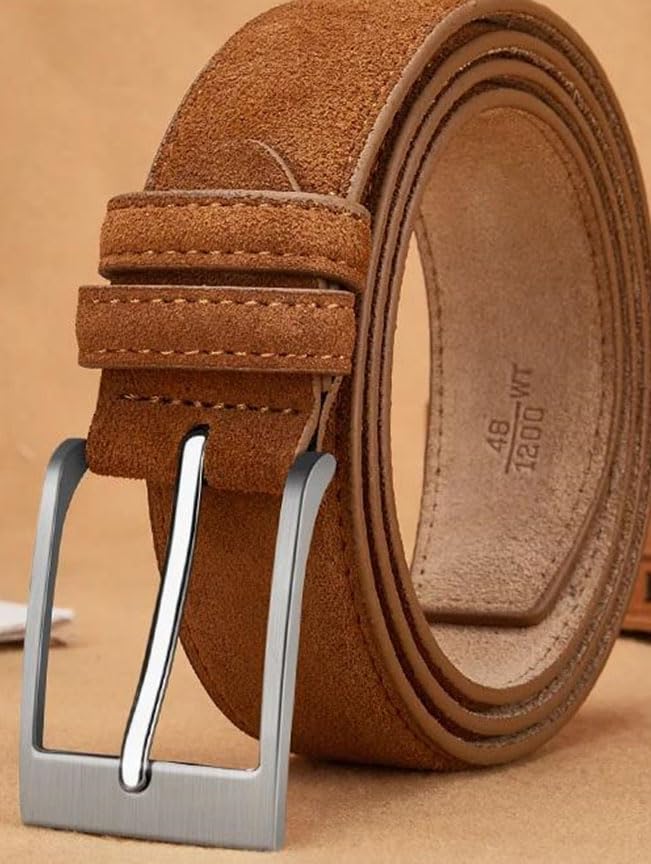 Men Genuine LeatherBelt with Oxford Fabric and Vintage Pin Buckle Style2
