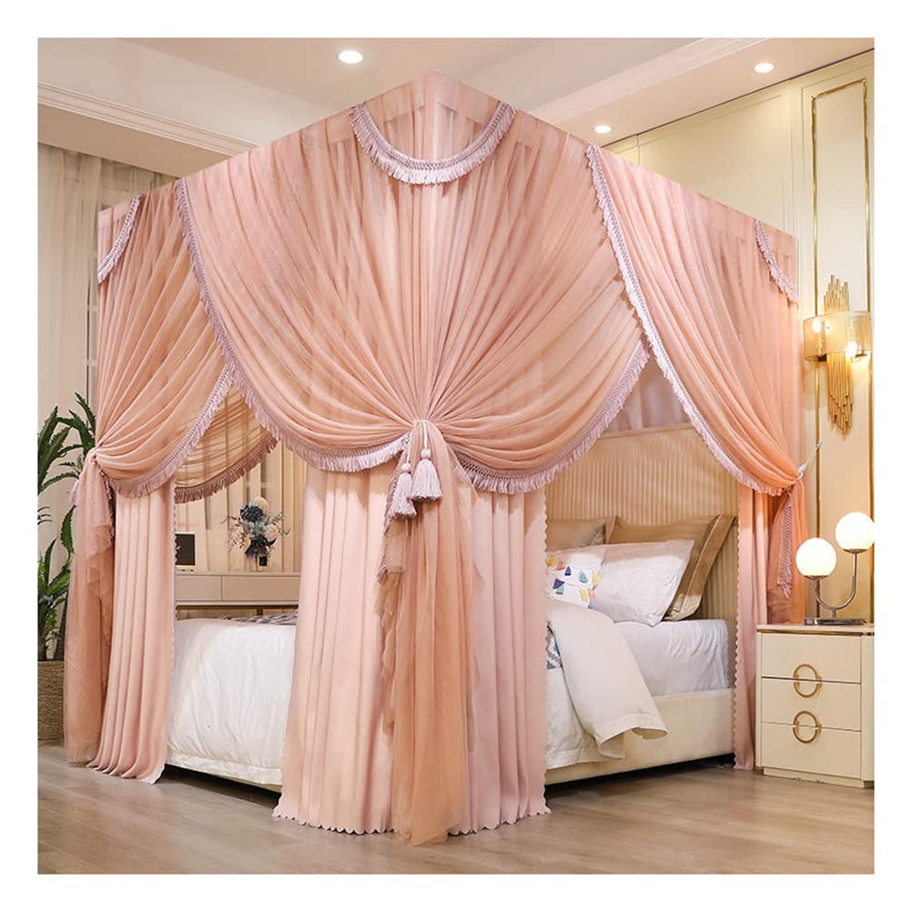 GJMSSMY 2 in 1 bed canopy mosquito net suitable for single bed double bed, bedroom Decorative bed curtain, with metal stand (Color : Pink Brown, Size : 120X200cm/47X79inch)