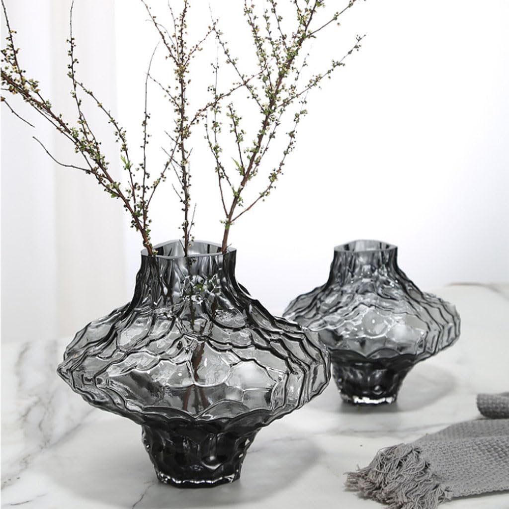 Vaso di Vetro Vaso da Fiori soffiato a Mano Vaso in Vetro Trasparente Fumo Decorazione da Tavolo per Matrimonio, Vaso di Vetro Moderno per Decorazione da Tavolo per Orchidee,Nero,L
