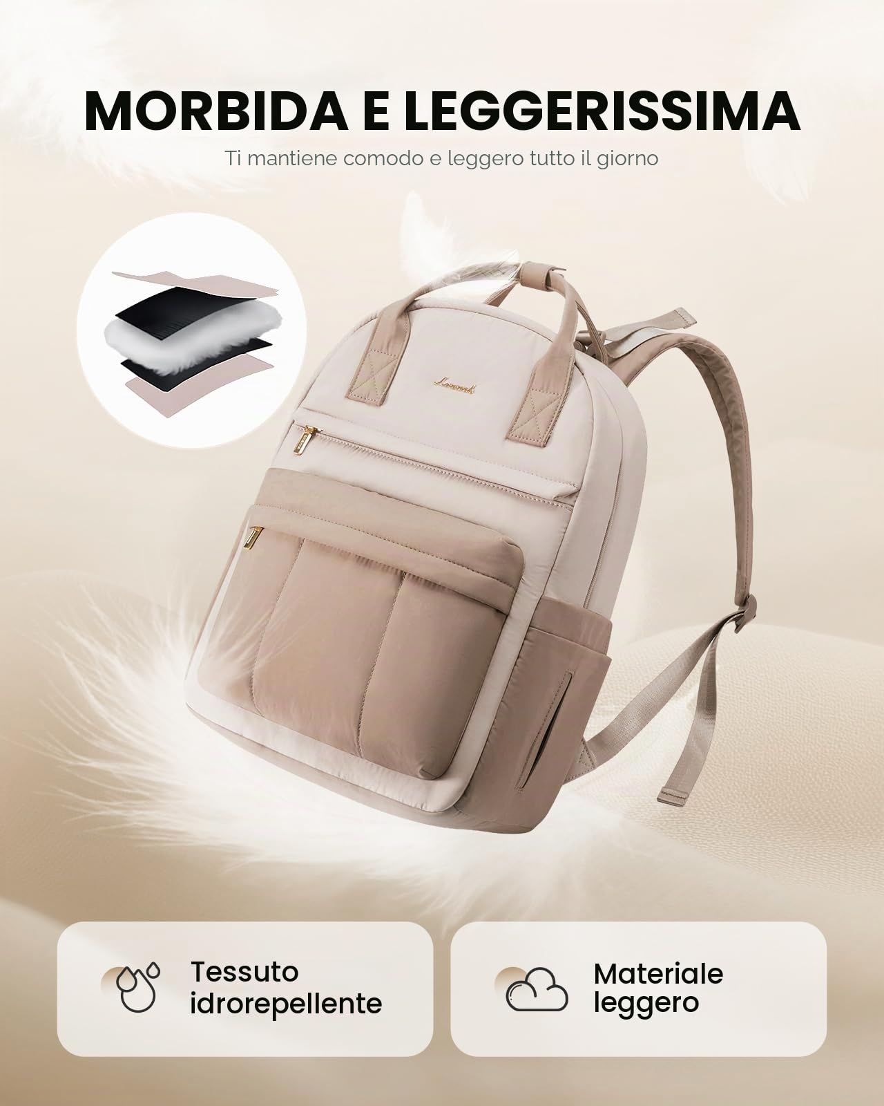 LOVEVOOK Zaino fasciatoio leggero con fasciatoio, Beige, cachi, M, Casual