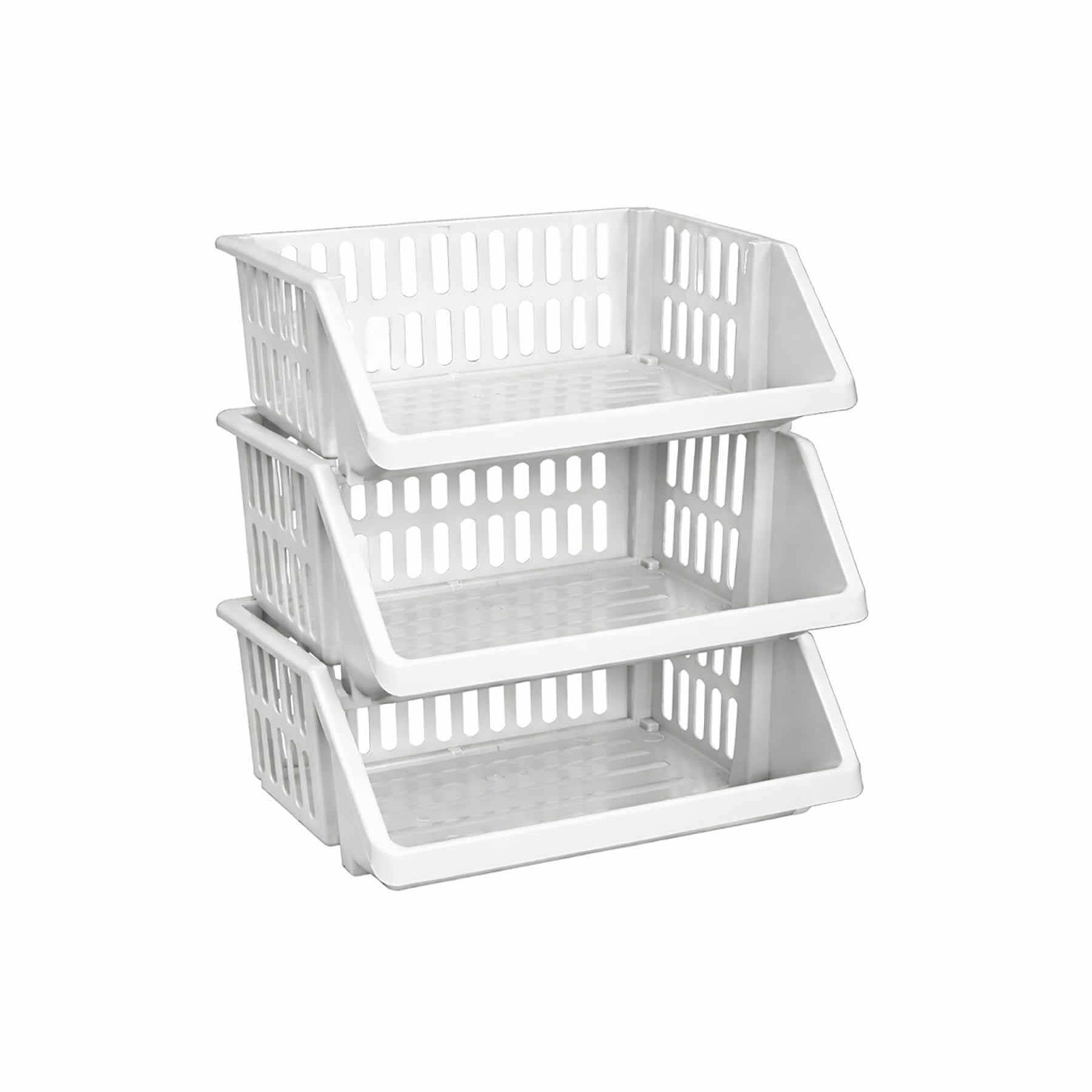 CrazyGadget® Multi Purpose Large Plastic Colour Storage Rack Stand Stacking Stackable Basket - Made In U.K. (3 Tiers, White)