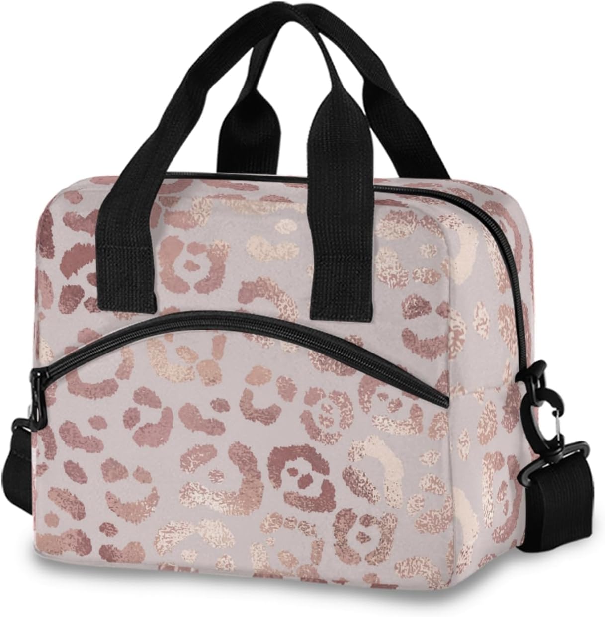 OREZI Lunch Bag for Girls Women,Rose Gold Leopard Lunch Box Container with Detachable Shoulder Strap,Insulated Lunch Coolers for School Office