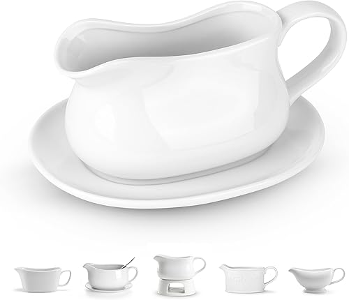 Miniatura 12 de Kook Salsera de cerámica, dispensador para servir, jarra de porcelana para salsas, aderezos y crema, asa grande, apto para microondas y