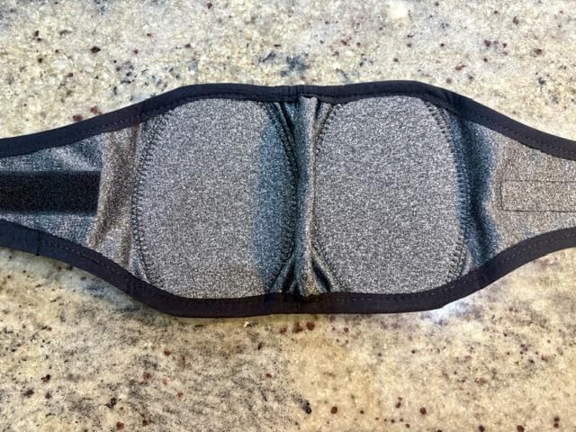 Dog wearing an ear cover during grooming