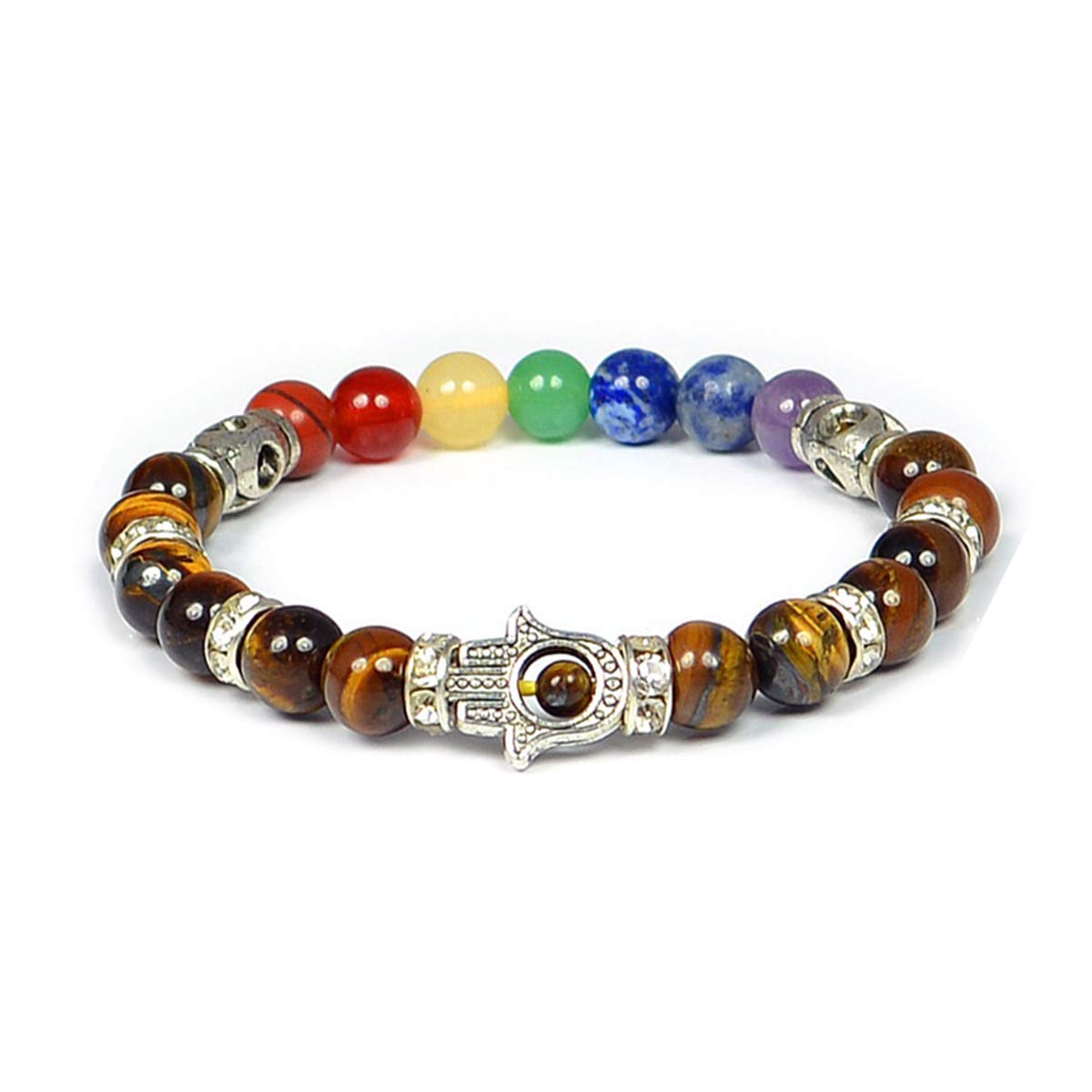 Crystu Natural 7 Chakra with Tiger Eye Bracelet Crystal Stone Bracelet Combination Hamsa Charm Bracelet 8 mm Round Beads (Color : Multi) (B08TWXTDMQ) Amazon Price History, Amazon Price Tracker