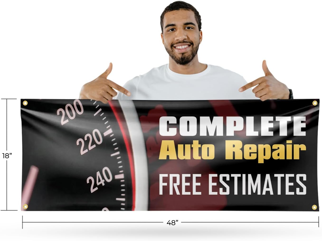 Complete Auto Repair Free Estimates Banner Sign 18 Inch x 48 Inch | 13 oz Vinyl with Metal Grommets | Heavy-Duty Single-Sided Outdoor Durable Printed High-Quality Weatherproof | Made in the USA