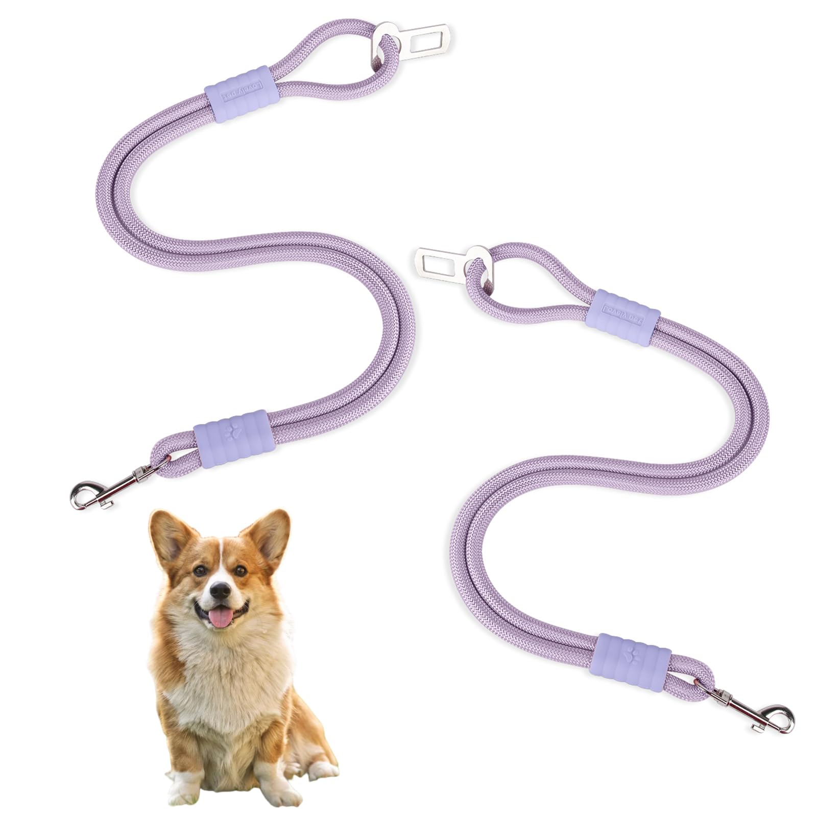 2 Stück Anschnallgurt Hund Auto,Hundeanschnaller fürs Auto,Universelle Sicherheitsschnalle, passend für Autokopfstütze，Kann als Leine verwendet Werden, geeignet für alle Hunde und Katzen (Purple)