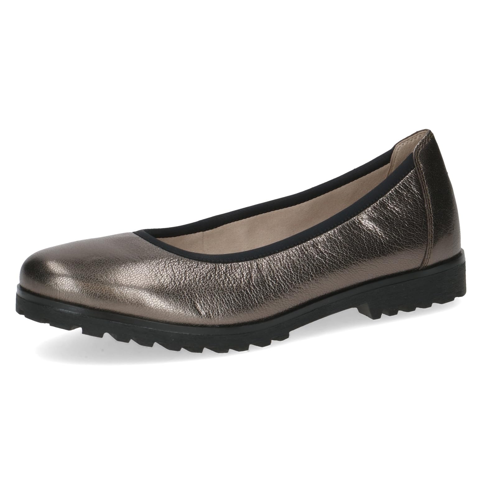 CAPRICE Women Ballet Flats Leather Round, Metallic (Piombo Metal), 6 UK