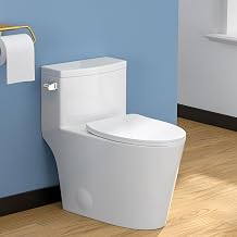 Lordear One Piece Toilets for Bathrooms - 1.28 GPF Standard Side Flush, 17" ADA Comfort Height Toilets - Elongated Bowl, 12" Rough-In, Skirted Modern Design, White