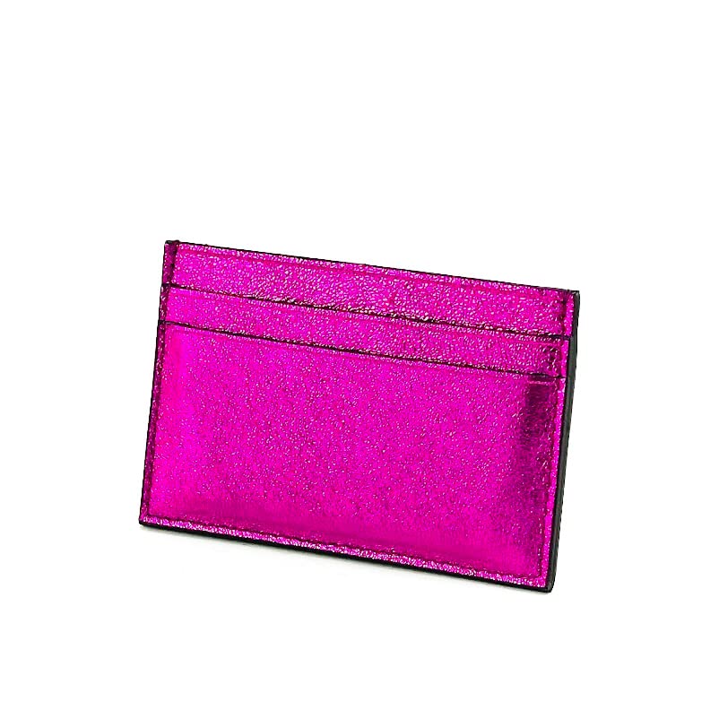 Porte-cartes pour femme en cuir véritable fuchsia avec cinq compartiments de rangement