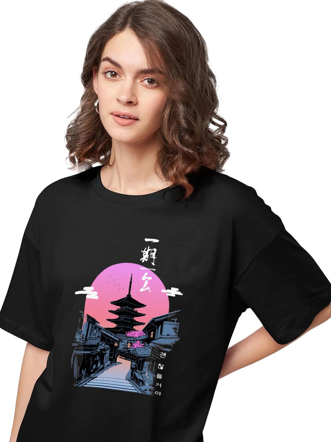 The Zoo Zoo StoreOversized Loose Baggy Fit Drop Shoulder Half Sleeves Cotton Heavy Premium Fabric Japan Design T-Shirt for Women