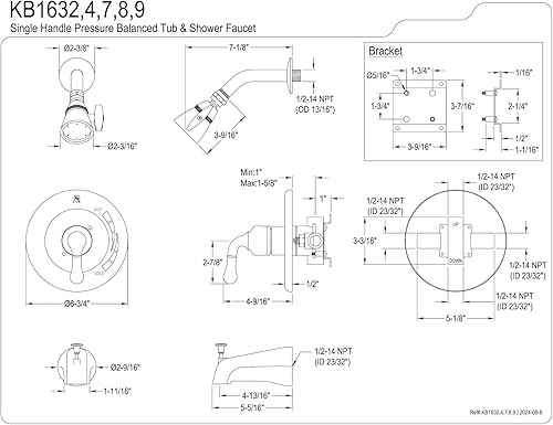 Miniatura 5 de Kingston Brass KB1634 Magellan - Grifo para bañera y ducha con manija de una sola palanca, cromo pulido y latón pulido, alcance de boquilla de 5