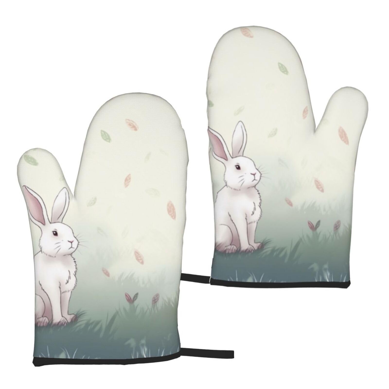 Rabbit background Printed Oven Mitts Sets 2 PCS Heat Resistant and Non-Slip Glove Potholder for Kitchen Cooking Baking Grilling