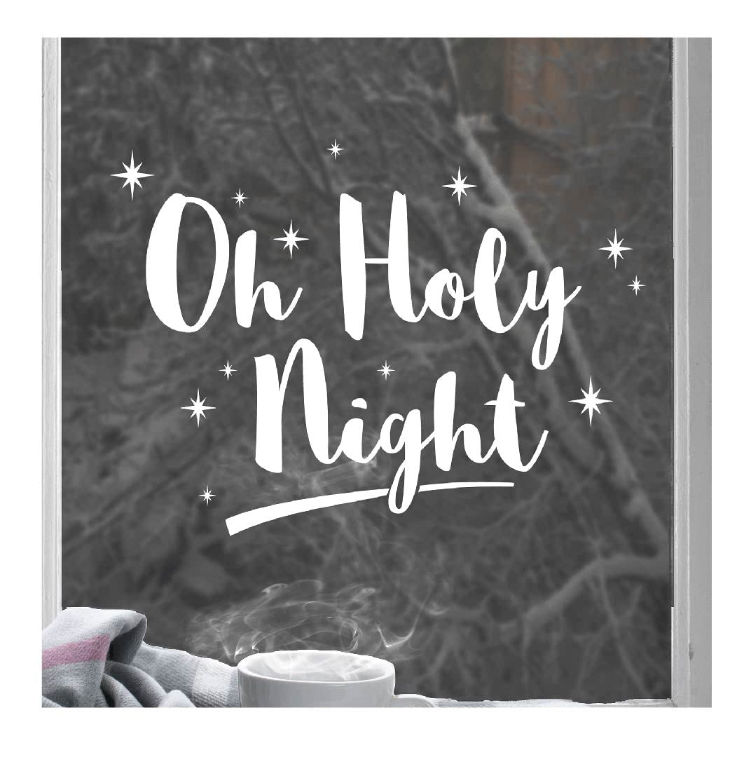 Dizzy Duck Designs White Dizzy Duck Christmas Window Sticker | Oh Holy Night | Reusable Cling Decoration