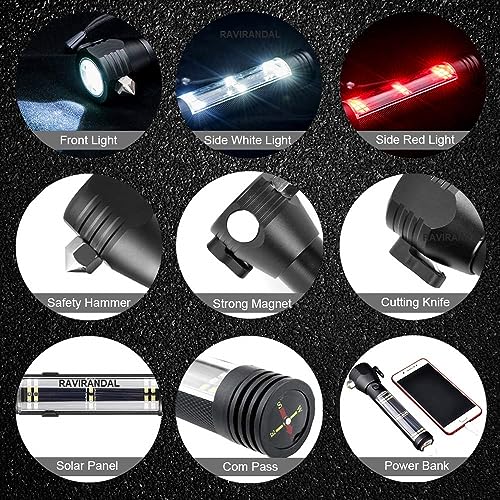 Image of Aluminium 7 Mode Rechargeable Solar Led Torch Flashlight Use for Car Emergency Power Bank, Car Emergency Tool with Window Breaker, Magnet, Cutter, Compass with Hammer