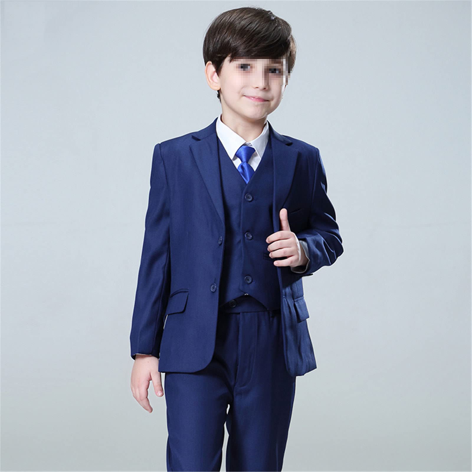 Primavera Bambini Vestito Formale Del Ragazzo Partito Di Nozze Costume Abbigliamento Cappotto Pantaloni Gilet 3Pcs Set Blu