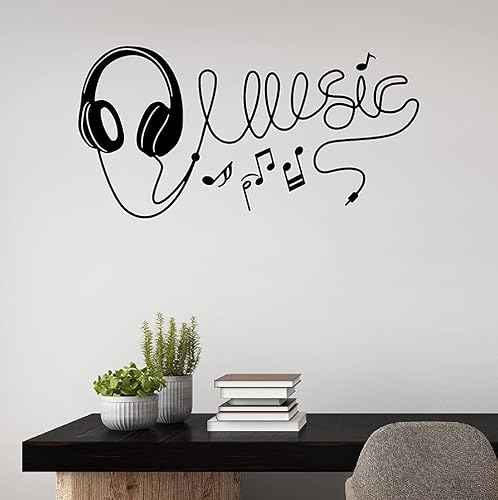 Calcomanías de pared musicales para auriculares notas de notación calcomanía de vinilo para decoración artística extraíble para el hogar y el