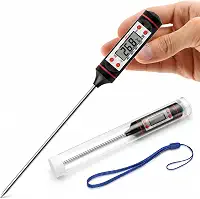Termômetro Digital Culinário - Medidor de Temperatura para Cozinha Churrasco Alimentos Líquidos Forno Display Fácil Leitura Haste Metálica Suporta até 300°C Portátil Preciso Uso Doméstico