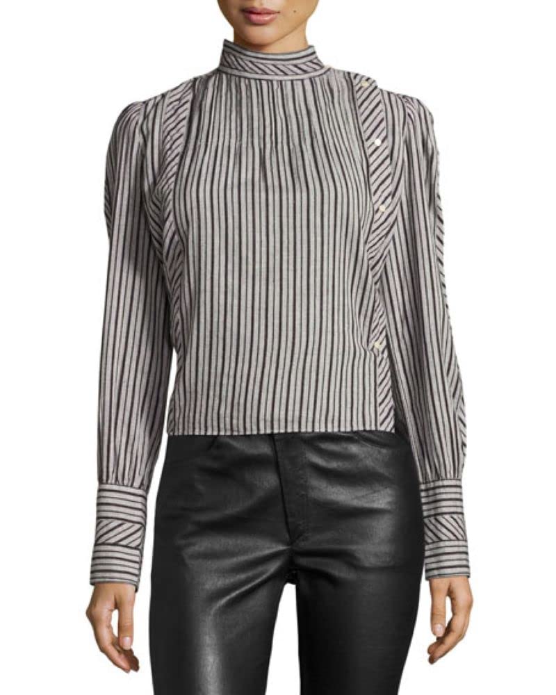 Isabel Marant Etoile Oak Striped Mock Neck Top (34) Black