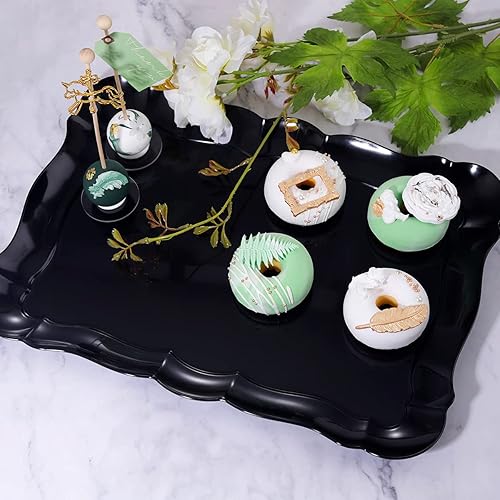 Miniatura 2 de BBG Paquete de 6 bandejas de plástico negro para servir alimentos, platos y bandejas de fiesta de Halloween de 15 x 10 pulgadas, bandejas