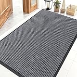 OLANLY Front Door Mat Indoor Outdoor Entrance, Waterproof Heavy Duty Doormat, Fade Resistant, Low Profile, Easy Clean Patio Porch Welcome Floor Mats for Entry, 47x32, Grey
