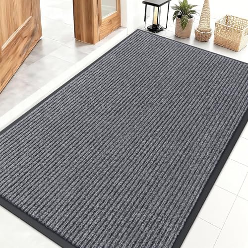 OLANLY Front Door Mat Indoor Outdoor Entrance, Waterproof Heavy Duty Doormat, Fade Resistant, Low Profile, Easy Clean Patio Porch Welcome Floor Mats for Entry, 47x32, Grey