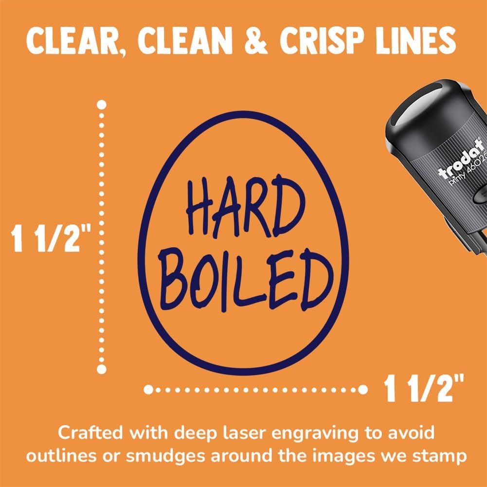 Hard Boiled Text in Egg Self-Inking Rubber Stamp Ink Stamper for Stamping Crafting Planners - 1-1/2 Inch Large - Red Ink