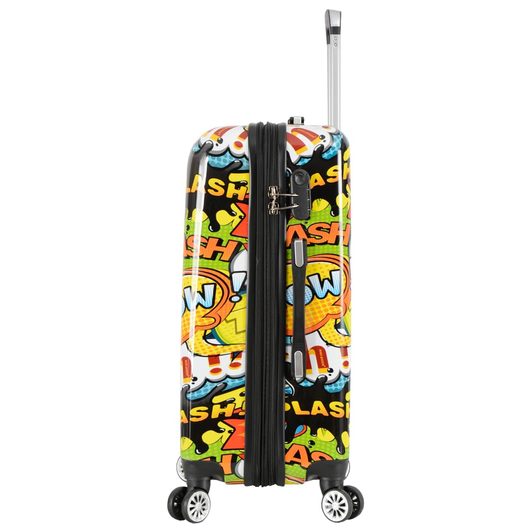 HLG286 - Maleta de carcasa rígida con estampado de cómic, cuatro ruedas, ampliable, Blue, Medium - H:66 x L:42 x W:27 cm, 3.5kg, Equipaje rígido con ruedas giratorias