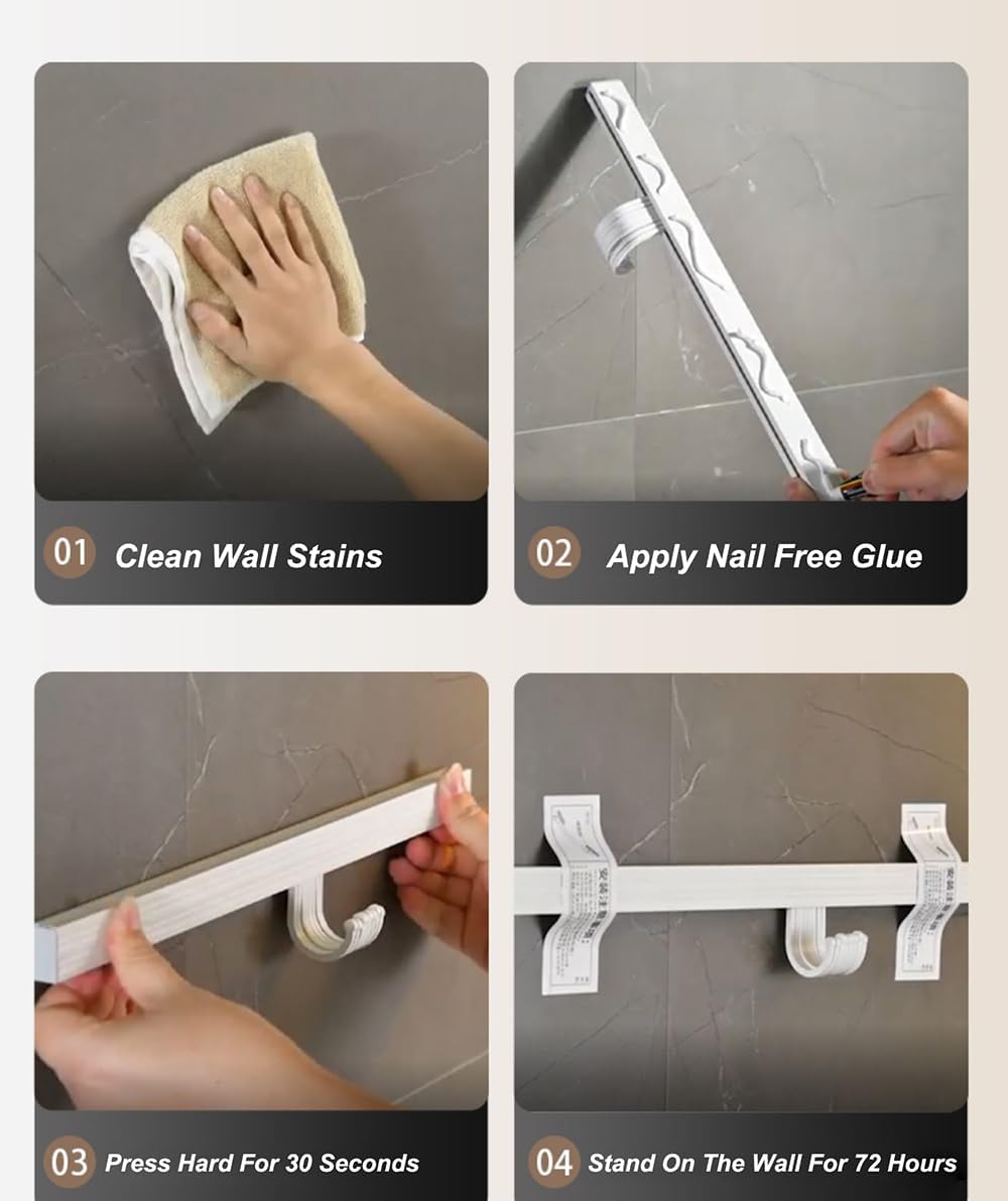 Kitchen Utensil Rack Pot and Pan Hanging, Rod Hooks & Racks, Wall Mounted Rail Organizer, Aluminum White(with 6 Hooks 30cm)