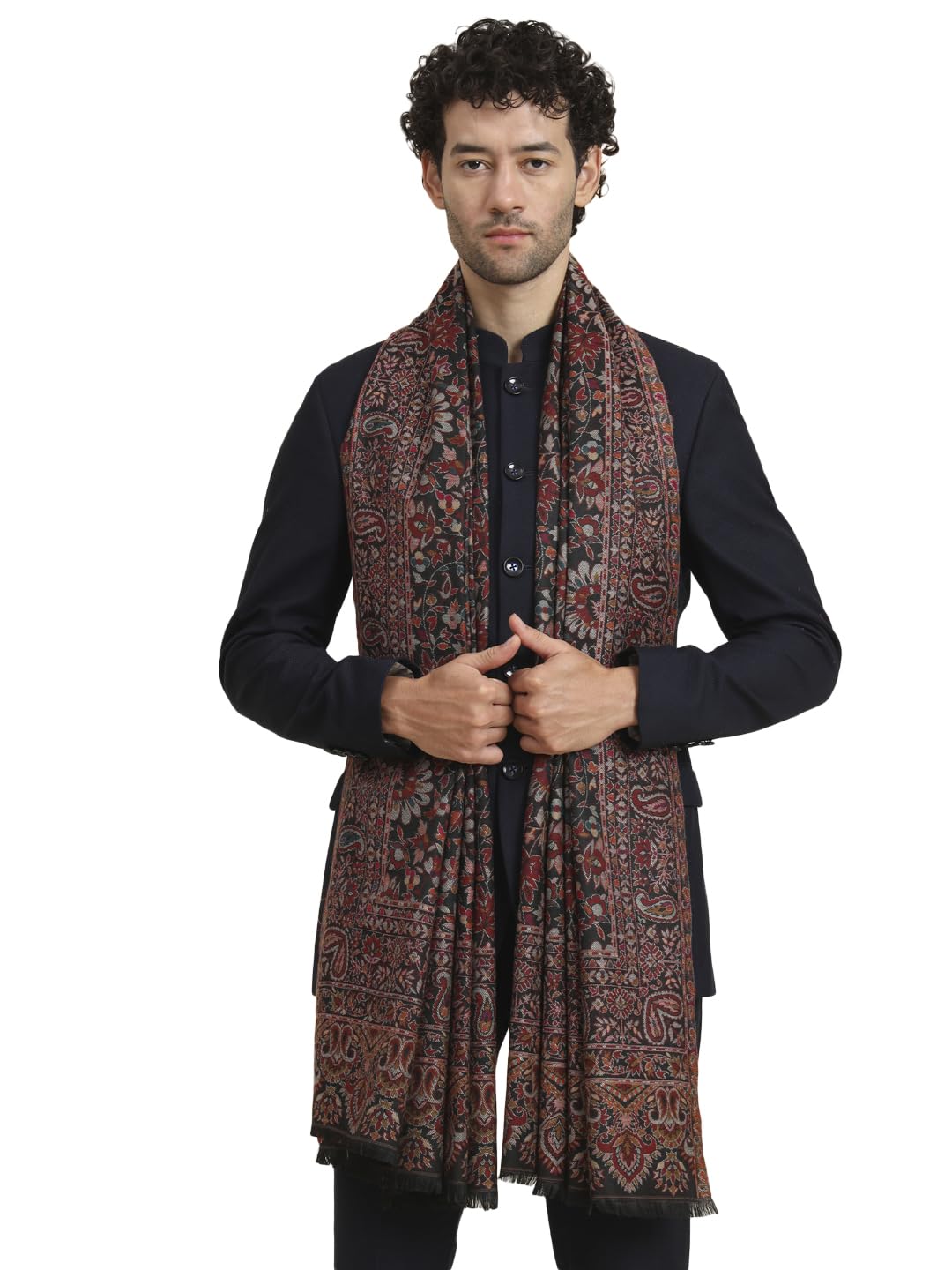 zamour Kani Weave Floral Shawl for Men, Soft Polywool Material Kashmiri Traditional Lohi for Winter-picture-35