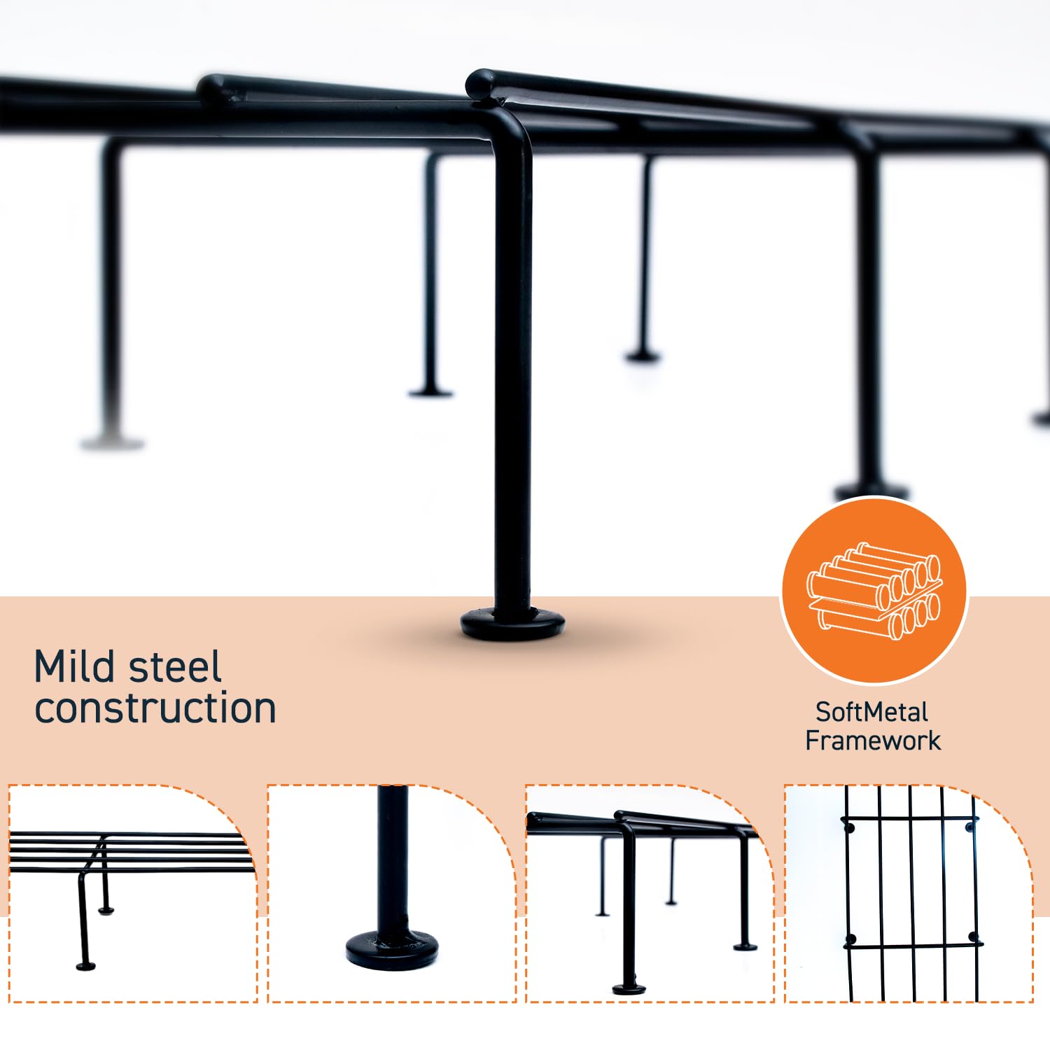 BonKaso Premium Rectangular Anti-Rust Metal Plant Stand Set (Pack of 4) - Stylish Black Stands for Indoor, Outdoor, and Balcony Use - Image 3 thumbnail