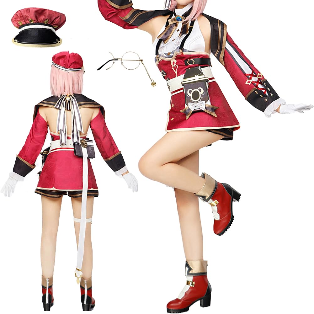 TFRVMA Charlotte Cosplay Costume Red Charlotte Cosplay Dress Outfit Halloween With Glasses