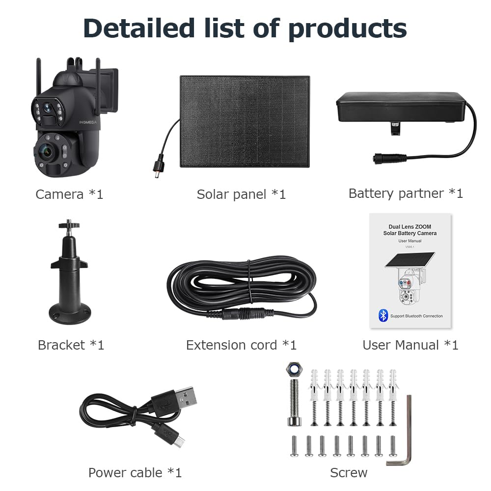 INQMEGA Metal 36X Optical Zoom Solar Cameras Outdoor, 6MP Dual-Lens,20000mA Battery Powered Camera with 10W Solar Panel, PIR Motion Detection, Color