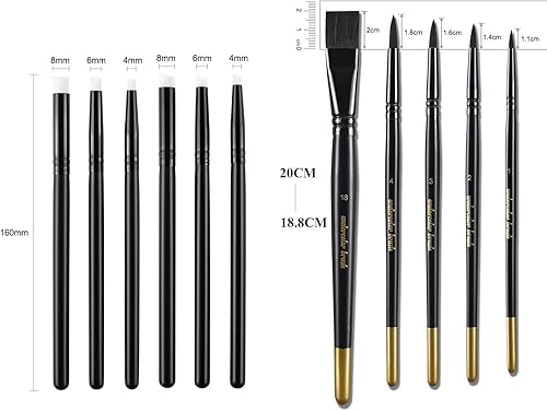 Miniatura 2 de Juego de 14 pinceles redondos planos para acuarela, para manualidades, álbumes de recortes, tarjetas de papel, para hacer detalles finos, acrílicos,