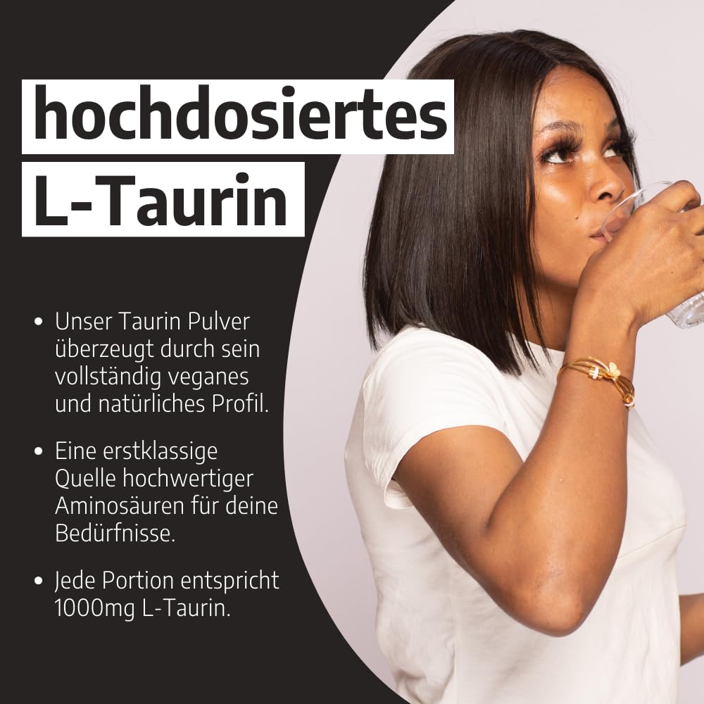 Poudre de taurine | Acide aminé | Hautement dosé | 500 g de L-taurine pure | Végétalien | Sans additifs | Dans un sac zippé pratique