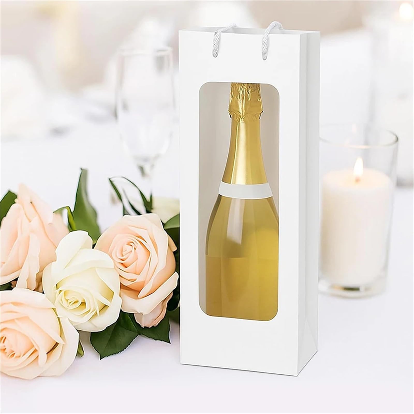 Weinbeutel für Weinflaschen, Kraftpapier, Geschenktüten mit Fenstergriffen, Hochzeit, Valentinstag, Geburtstag, Party, zum Aufbewahren und Transportieren, 10 Stück