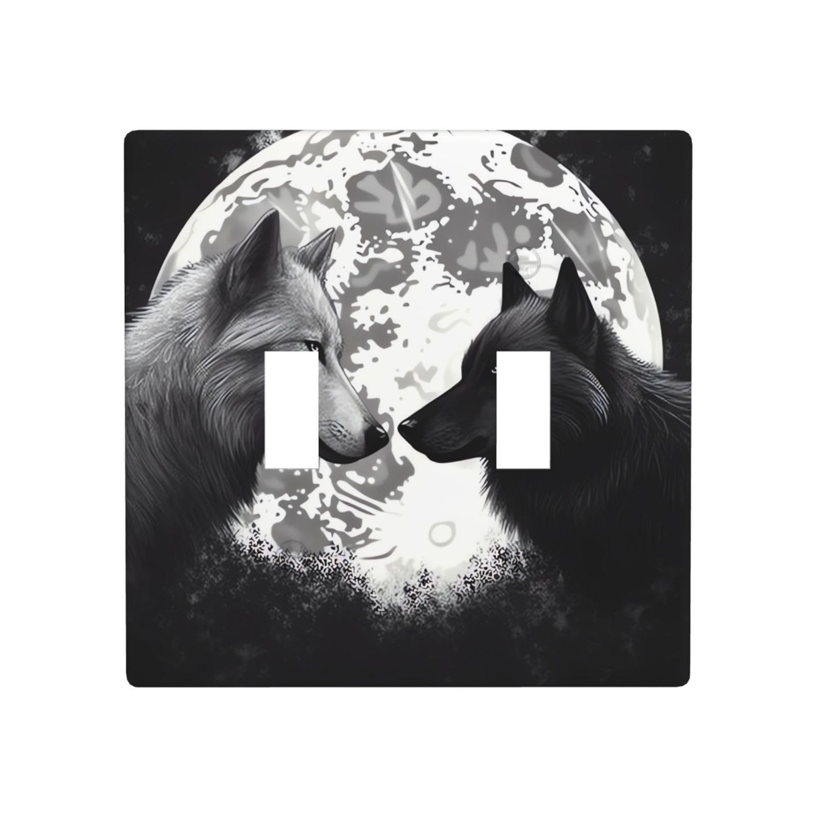 2-Gang Decorator Wall Plate Wolves Love Light Switch Cover Double Toggle Receptacle Wall Plate Standard Size 4.5" x 4.5" Wallplate Unbreakable Polycarbonate Outlet Faceplates Covers