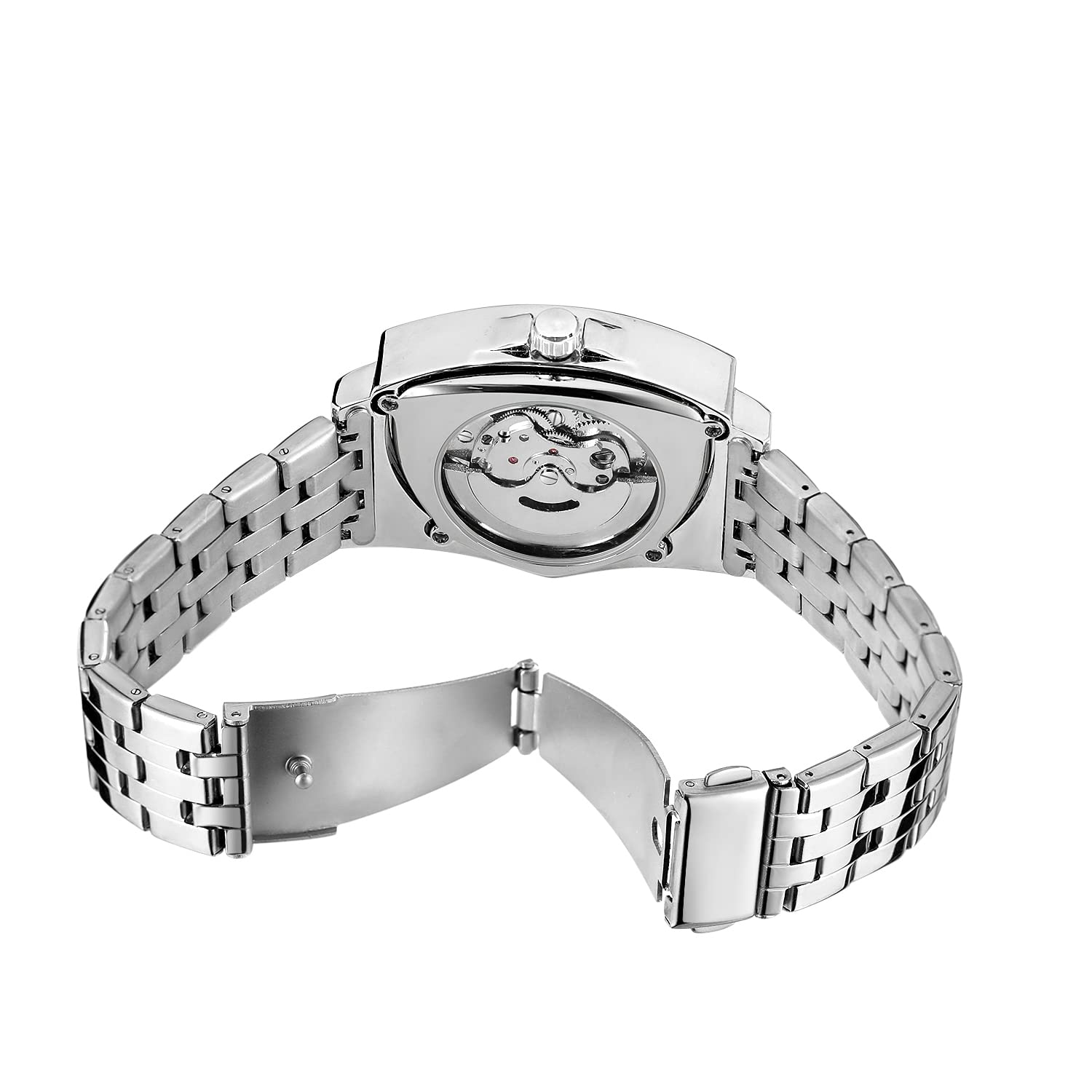 FORSINING Herren-Armbanduhr, 30 m, wasserdicht, Skelett, hohl, automatisch, schillernd, Retro, Dreieck, Armbanduhr