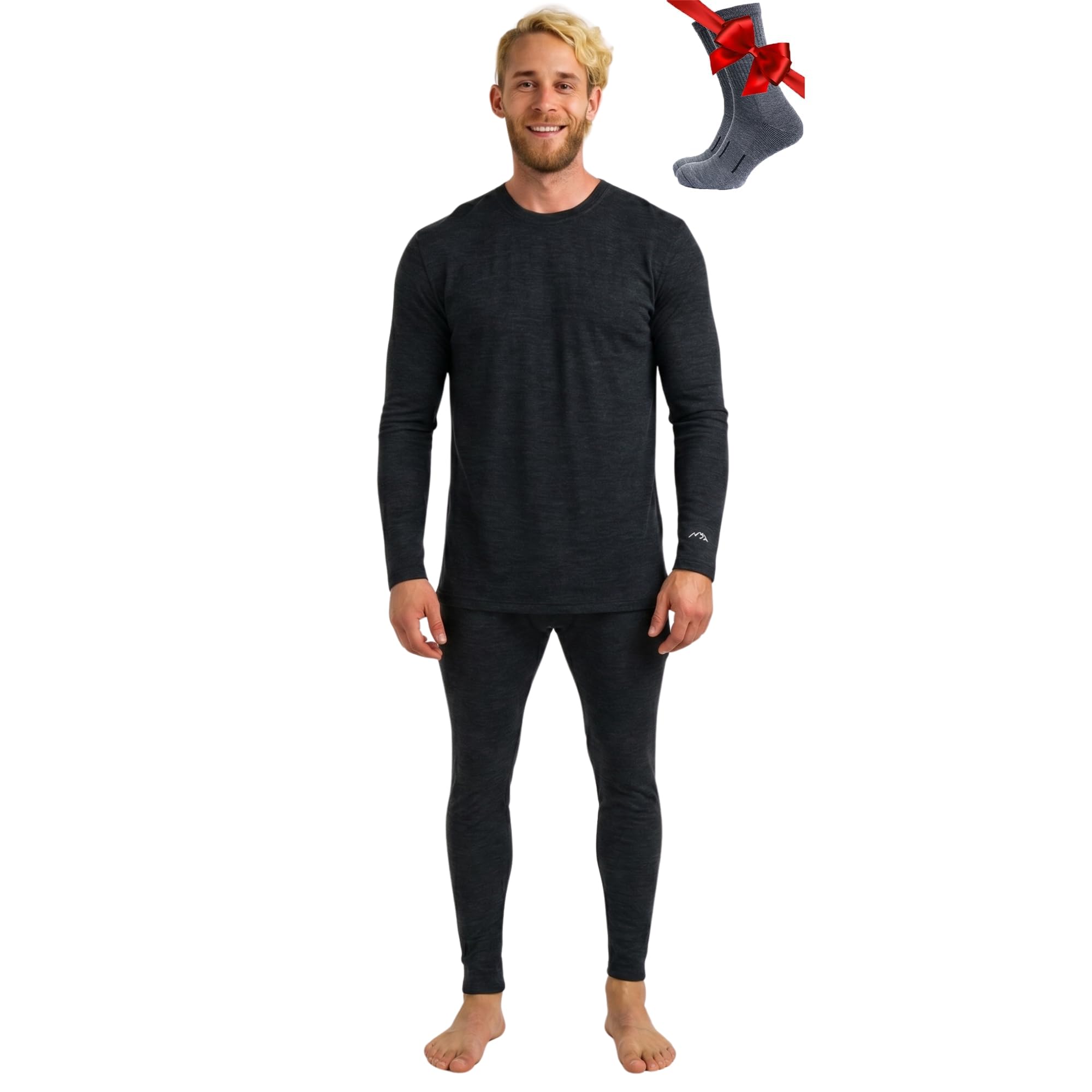 Merino.tech Merino Wool Base Layer Men Set - Merino Thermal Underwear Mens Top and Bottom Lightweight, Midweight, Heavyweight (XXX-Large, 165 LITE Charcoal Grey)